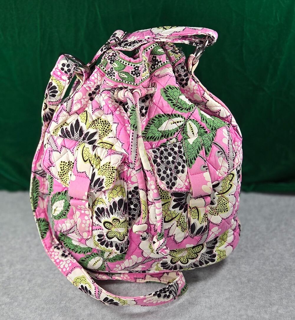 Vera Bradley Priscilla Pink Floral Quilted Drawstring Bucket Bag retired